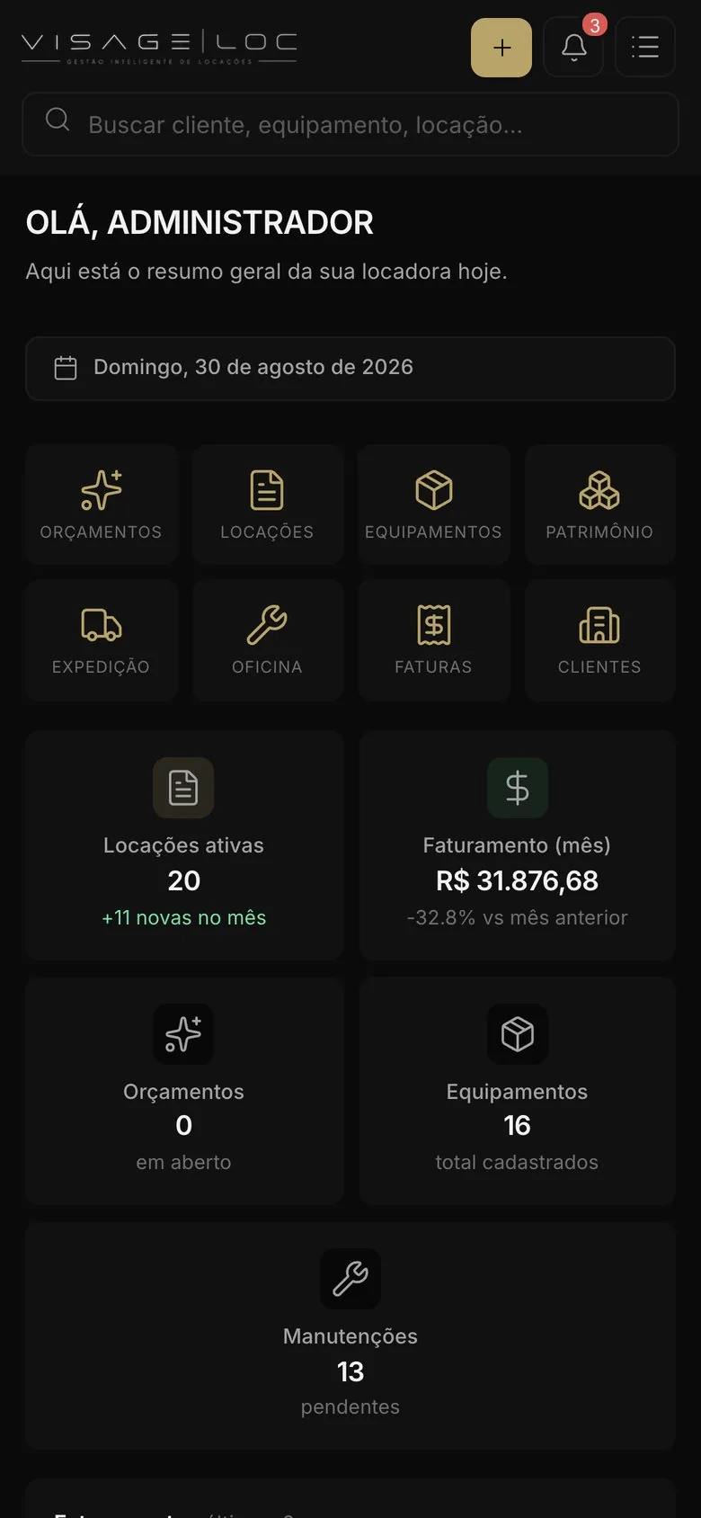 Tela inicial do VisageLoc no celular